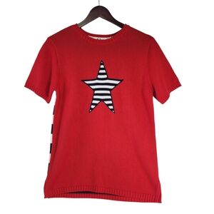 The Quacker Factory Tunic Sweater Women's Small Red Patriotic Striped Knit VTG